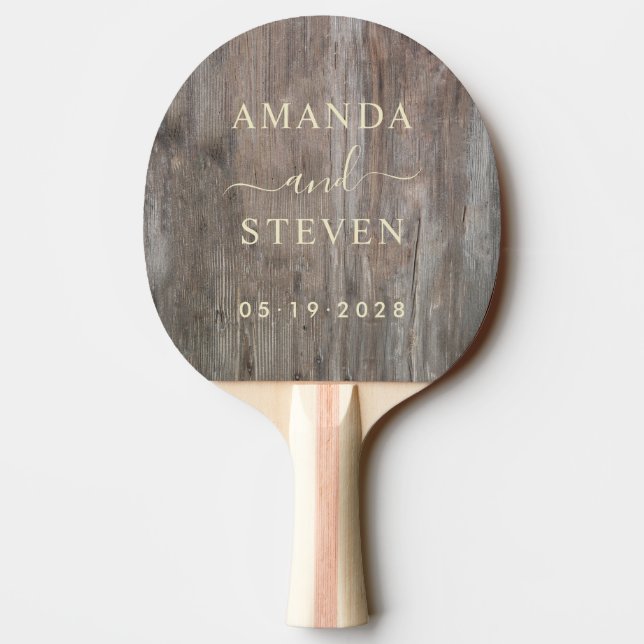 Raquette De Ping Pong Worn Planks Couple Names with Wedding (Dos)