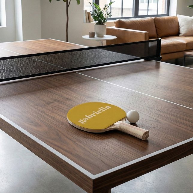 Raquette De Ping Pong Yellow Bold Typography Personalized Name (Créateur téléchargé)