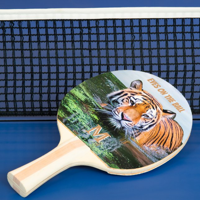 Raquette De Ping Pong Yeux d'Humour sur le Monogramme de tigre de balle  (Insitu)
