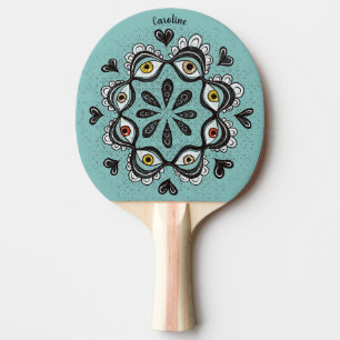 Raquette De Ping Pong Yeux Trippy avec Coeurs Boho Gothique Weirdcore Ar