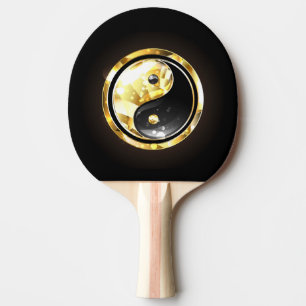 Raquette De Ping Pong Yin Yang or sur noir