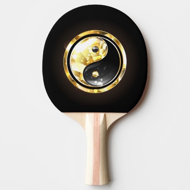 Raquette De Ping Pong Yin Yang or sur noir (Devant)