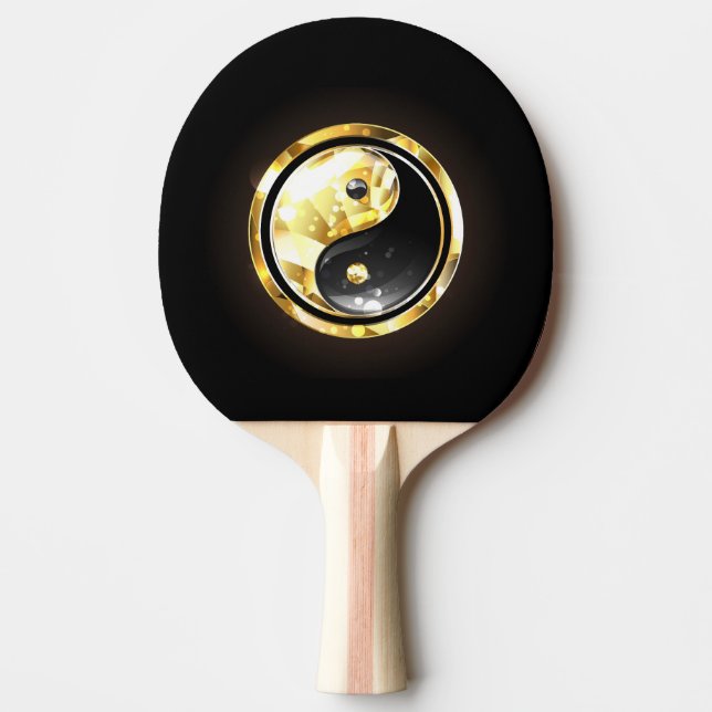 Raquette De Ping Pong Yin Yang or sur noir (Devant)