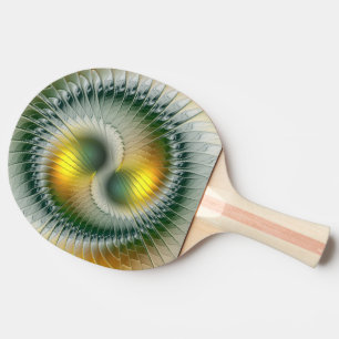 Raquette De Ping Pong Yin Yang Vert Jaune Abstrait Fractal Coloré