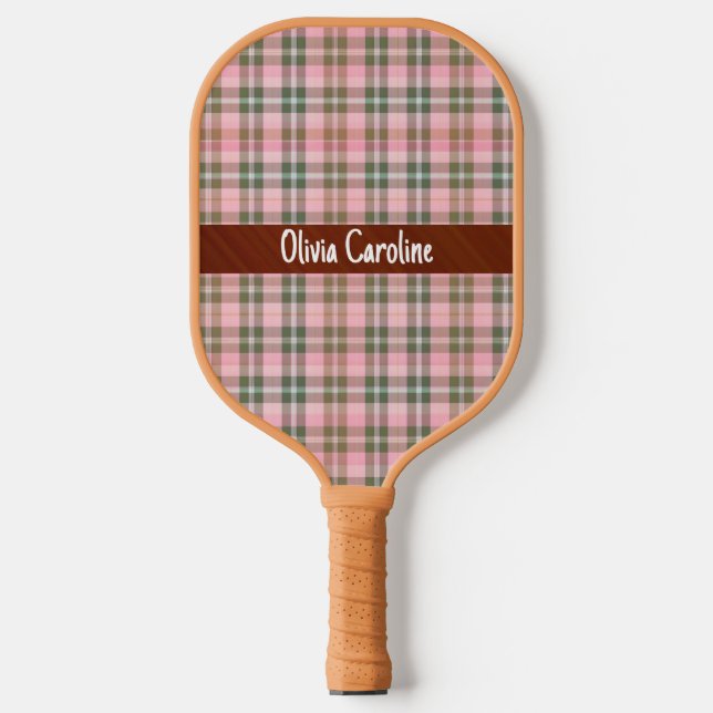 Raquettes de pickleball rayées roses - texte perso (Recto)