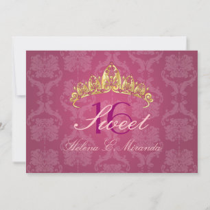 Raspberry Damask Sweet 16/ tiara/ invitations