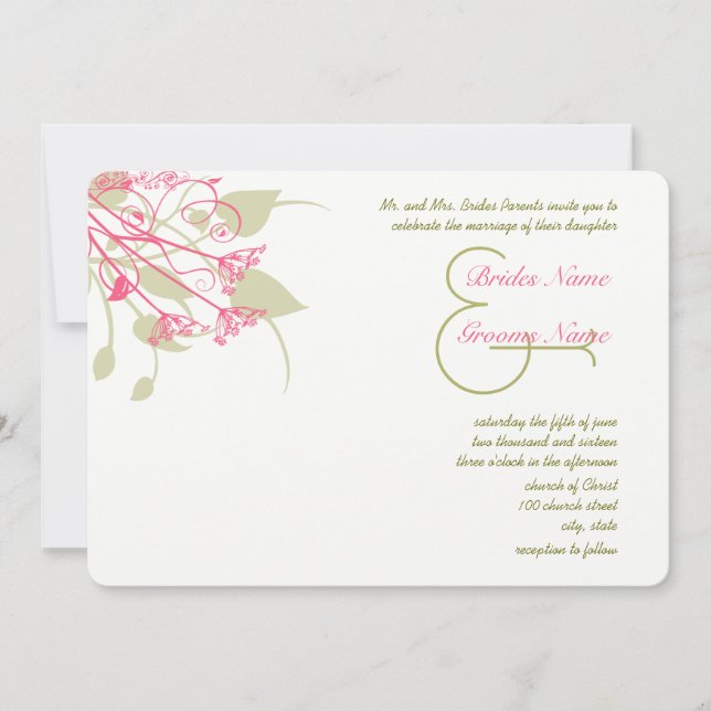 Raspberry Gerber Damask Wedding Invitations (Devant)