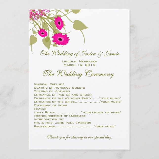 Raspberry Gerbers Programme de mariage (Devant)