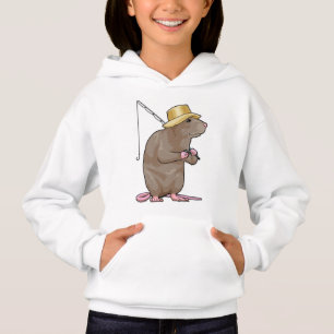 Rat à la pêche avec bâton de pêche