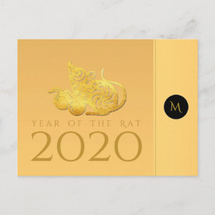 Rat Année 2020 fruits Élégant Monogramme Carte pos