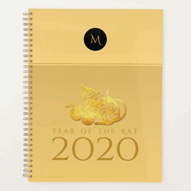 Rat Année 2020 fruits Élégant Monogramme Planner (Devant)