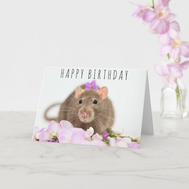 Rat dans les fleurs Carte d'anniversaire (Orchidée)