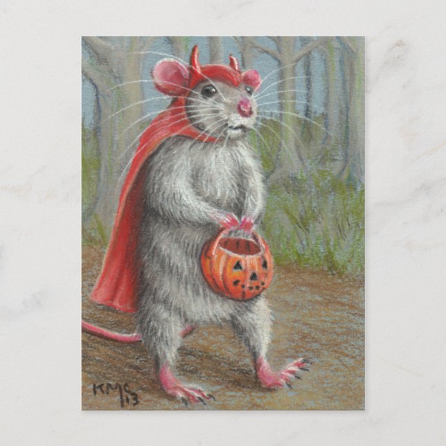 Rat in Devil Costume Halloween carte postale (Devant)