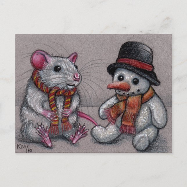 Rat Snowman en écharpe Carte postale (Devant)