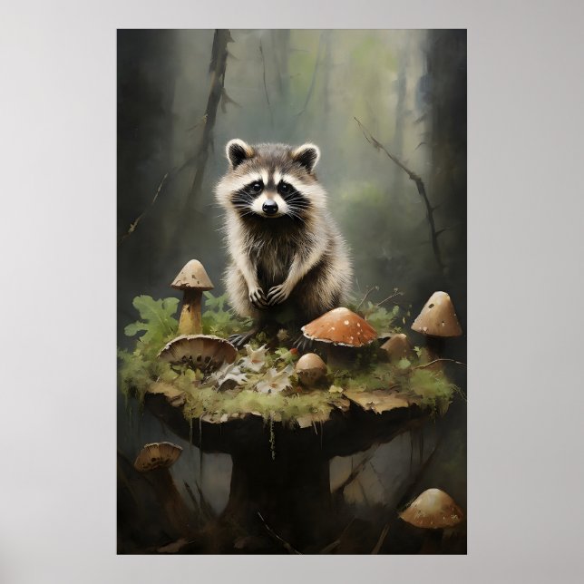 Raton laveur sur impression de champignon, Forestc (Devant)