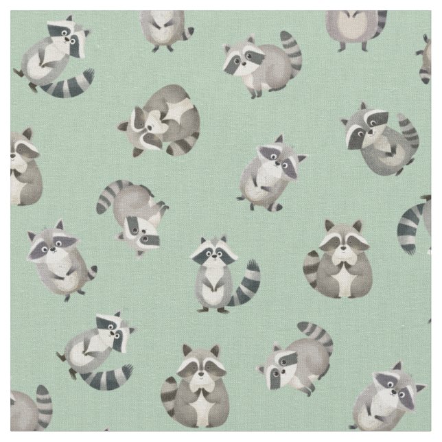 Raton laveurs aquarelle jetés sur tissu vert clair (Fermer)
