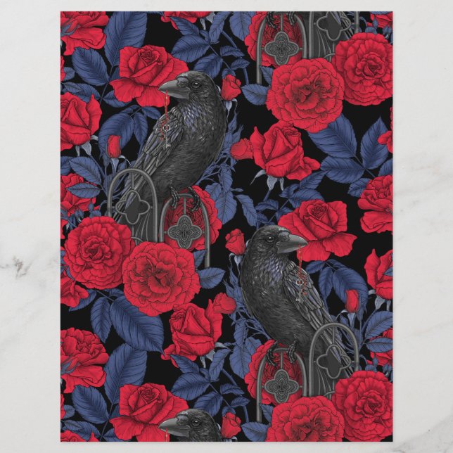 Ravages et roses avec des feuilles bleu foncé (Devant)