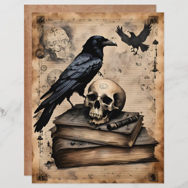 Raven and Skull Magic Scrapbook Paper (Devant / Derrière)