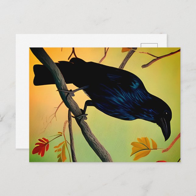Raven De Plaisir Sur Carte Postale De Branche (Devant / Derrière)