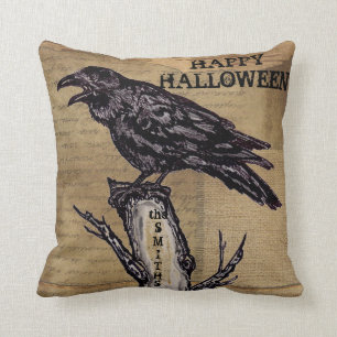 Raven Halloween Coussin Personnaliser Burlap Neutr