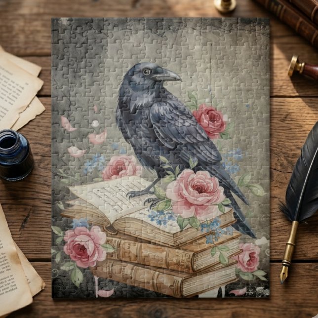 Raven & Roses Puzzle Gothique - Oiseau d'Art Flora (Gothic raven and roses literary jigsaw puzzle)
