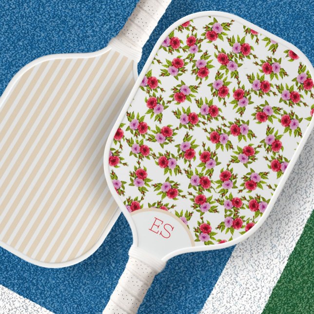 Ravissante raquette de pickleball à rayures floral (Créateur téléchargé)