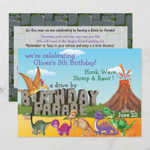 Rawr Dino DriveBy Happy Birthday Parade Invitation