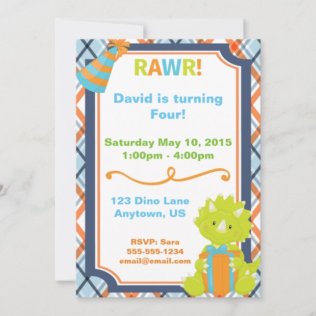 RAWR ! Invitation d'anniversaire Dino Party (Devant)