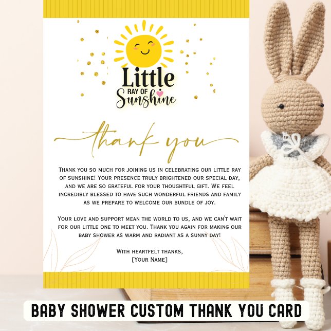 Ray of Sunshine Baby shower Carte de remerciements (Créateur téléchargé)