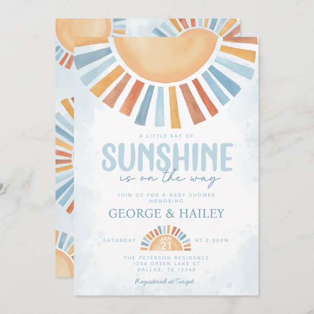 Ray of Sunshine Baby shower Invitation (Devant / Derrière)
