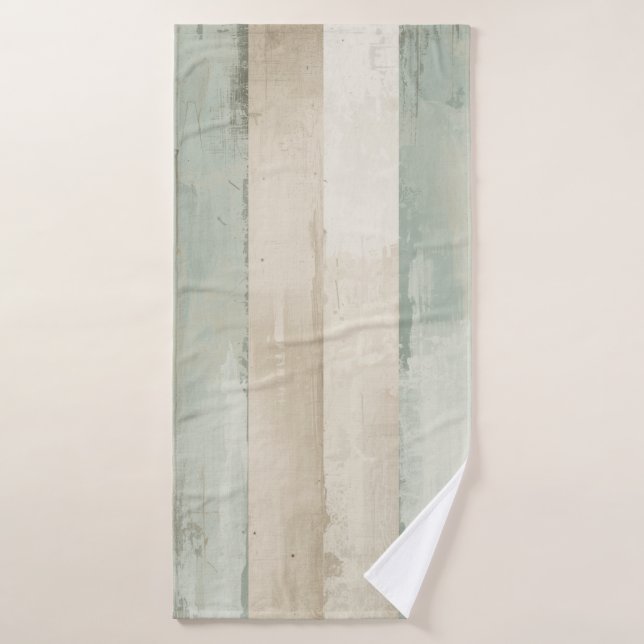 Rayé de bleu doux patiné brun beige blanc rustique (Serviette de bain)