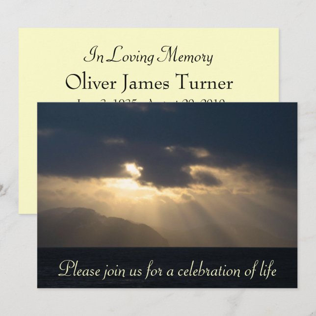 Rayon de faire-part de cérémonie commémorative de (Devant / Derrière)