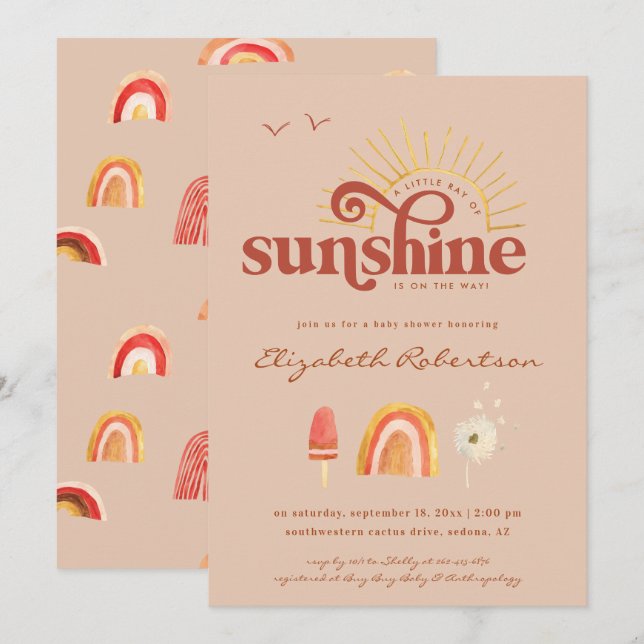 Rayon de Soleil | Invitation à une Baby Shower Boh (Devant / Derrière)
