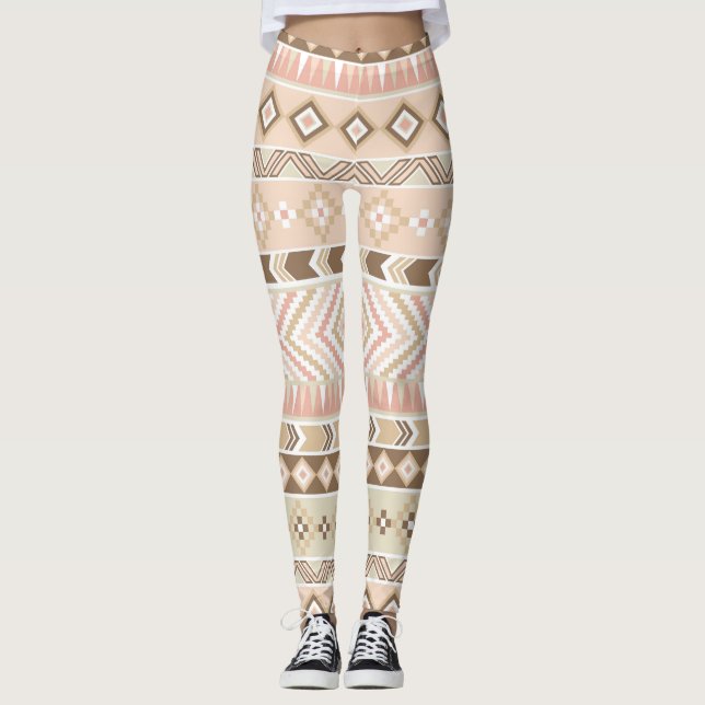 Rayure aztèque tribale beige Legging de sable rose (Devant)