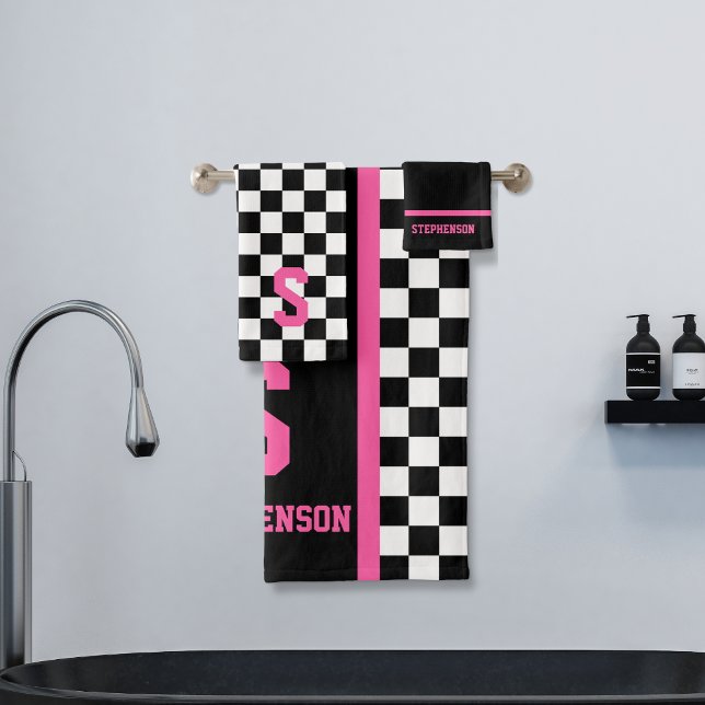 Rayure de course à carreaux noir et rose (Créateur téléchargé)