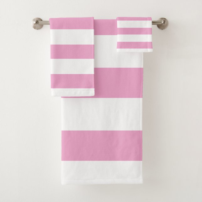 Rayure horizontale de cabane rose clair et blanc (En situation)