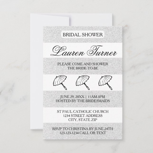 Rayures Argent et Blanc - Invitation de Fête de Fi (Devant)