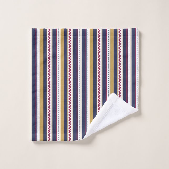 Rayures blanches avec des lignes rouges ondulées (Gant de toilette)