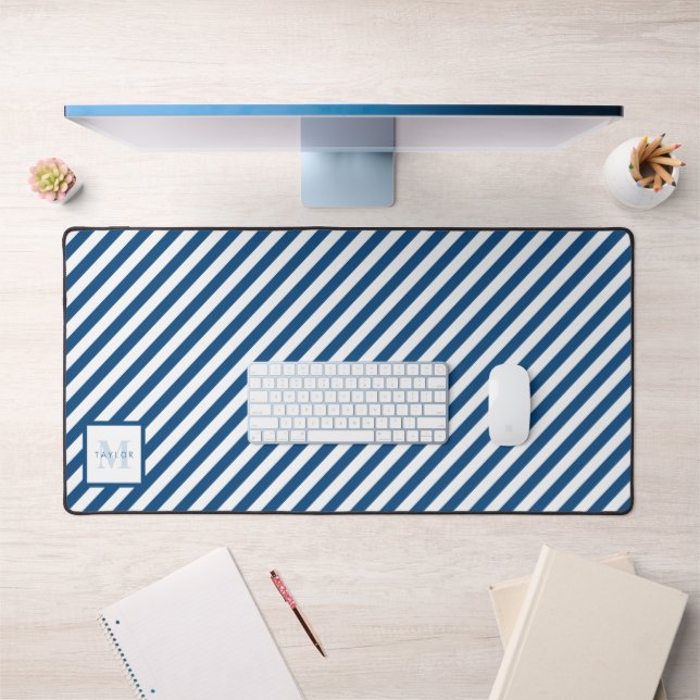 Rayures Bleues Classiques Monogramme (Bureau 1)