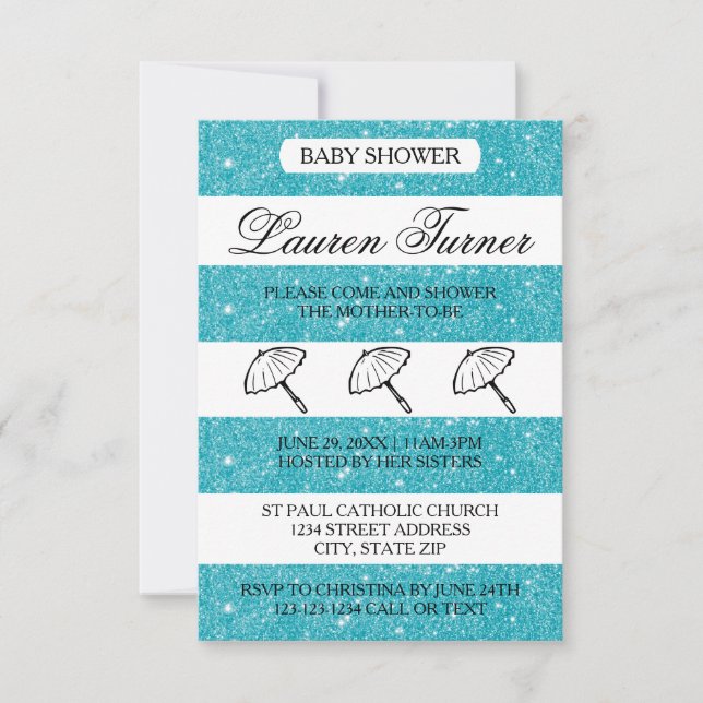 Rayures Bleues et Blanches - Invitation Baby Showe (Devant)