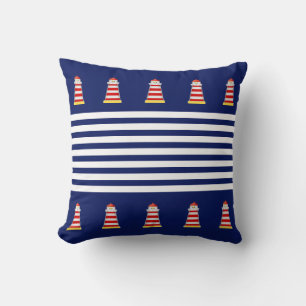 Rayures Bleues et Blanches sur Coussin de Fond Ble