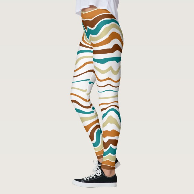 rayures chic blanc et marron bleu Leggings (Gauche)