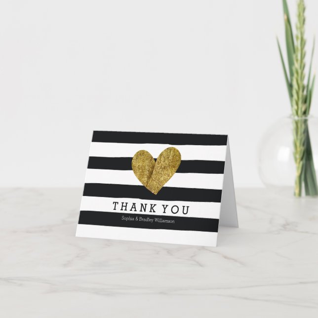 Rayures d'aquarelle noire Cœur d'or Merci (Devant)