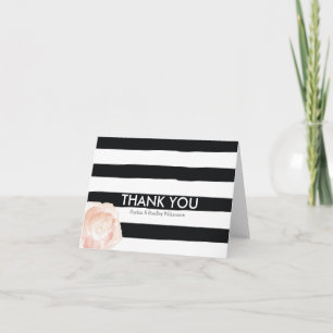 Rayures de rose aquarelle noir et blanc Merci