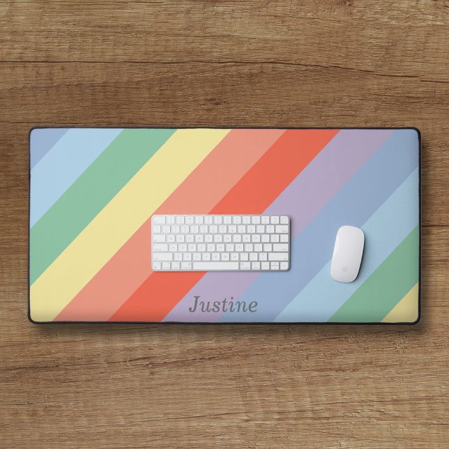 Rayures diagonales Pastel Rainbow (Pastel Rainbow Diagonal Stripes Desk Mat)