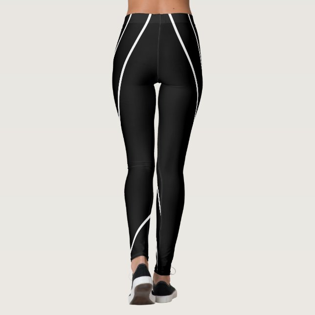 Rayures diagonales sur leggings noir et blanc (Dos)