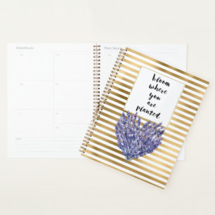 Rayures dorées Fleur violette lavande Cœur Floral