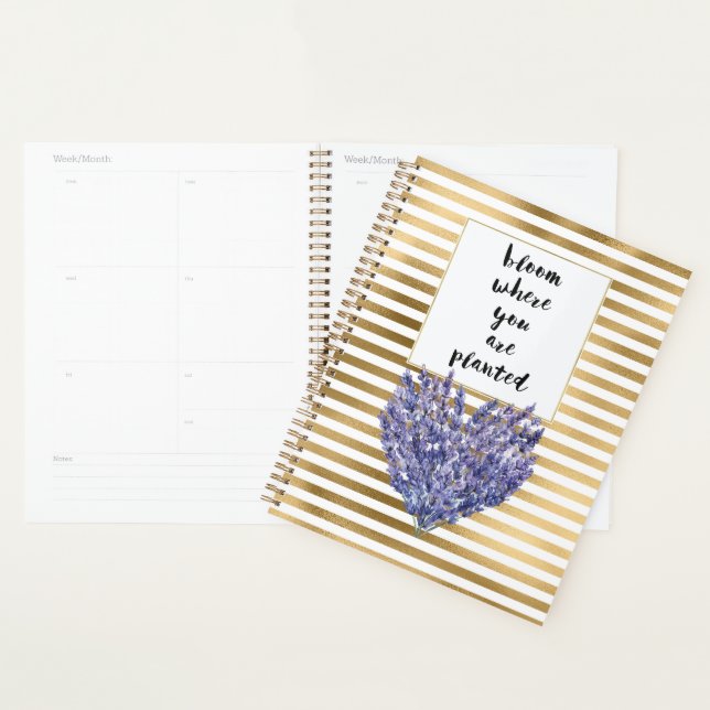 Rayures dorées Fleur violette lavande Cœur Floral  (Devant avec enveloppe)