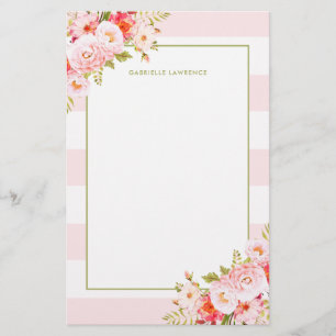 Rayures et papeterie roses féminines de pivoines