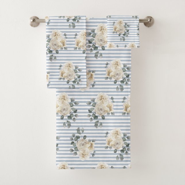 Rayures Florales Bleu Blanc Vintage Shabby Chic  (En situation)